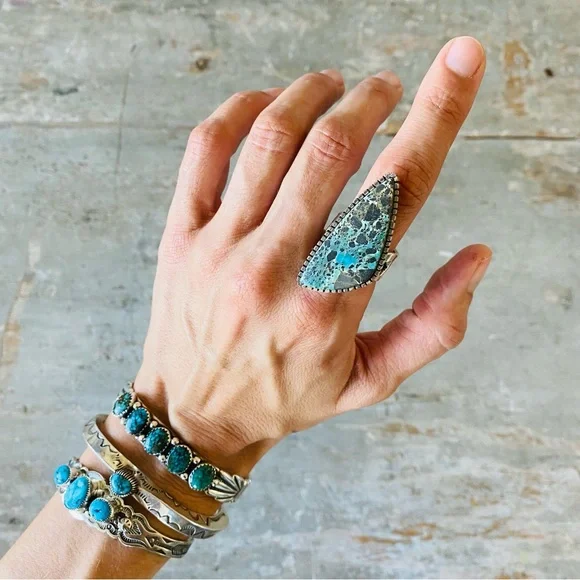 SOLD ♥️ Navajo ♥️ Landon Secatero Sterling Silver & Appaloosa Turquoise Ring - Picture 3 of 13